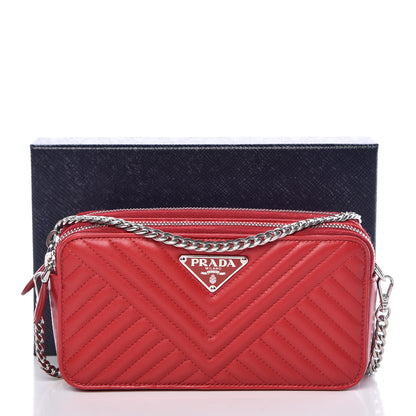 Prada Nappa Impunture Diagramme Mini Double Zip Chain Crossbody Bag Fuoco 12 of 12
