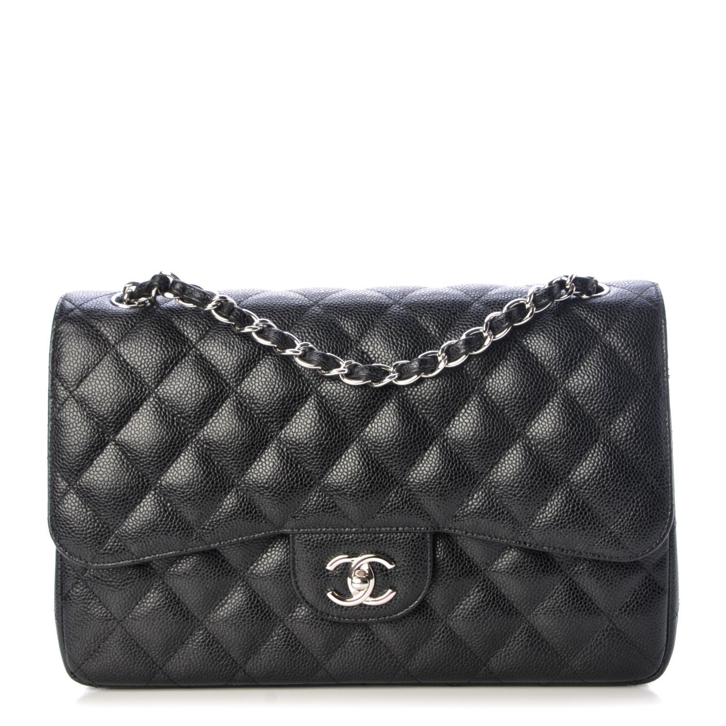 Caviar Quilted Jumbo Double Flap Black