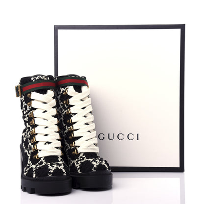 Gucci Tweed GG Monogram Lace Up Combat Ankle Boots 35.5 Black 9 of 9