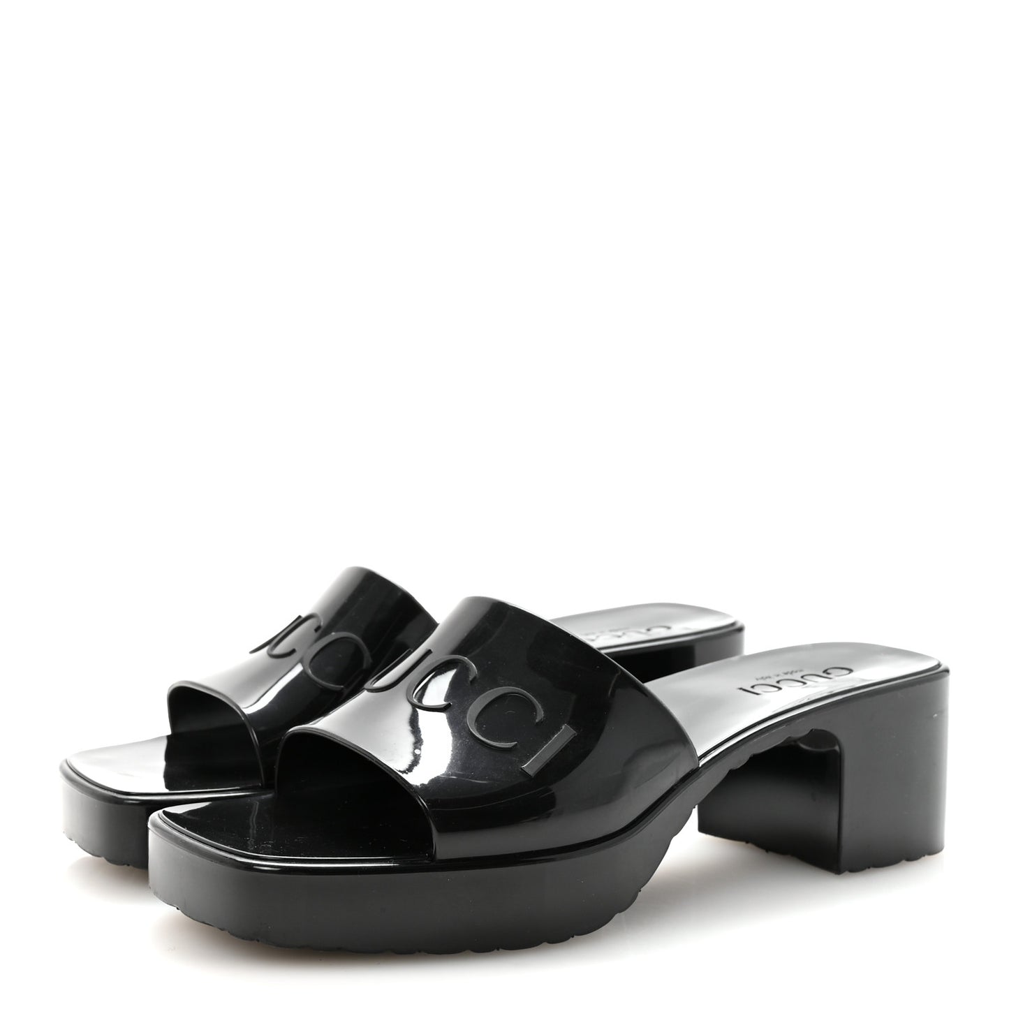 Rubber Gucci Logo Womens Platform 20/60mm Slide Sandals 37 Black