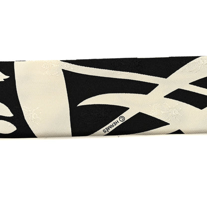 Hermes Silk Calfskin Bouquet Final Fringed Twilly Creme Black 4 of 4