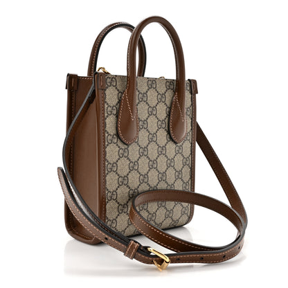 Gucci GG Supreme Monogram Azalea Calfskin Mini Retro Interlocking G Tote Bag Beige Ebony Brown Sugar 3 of 14