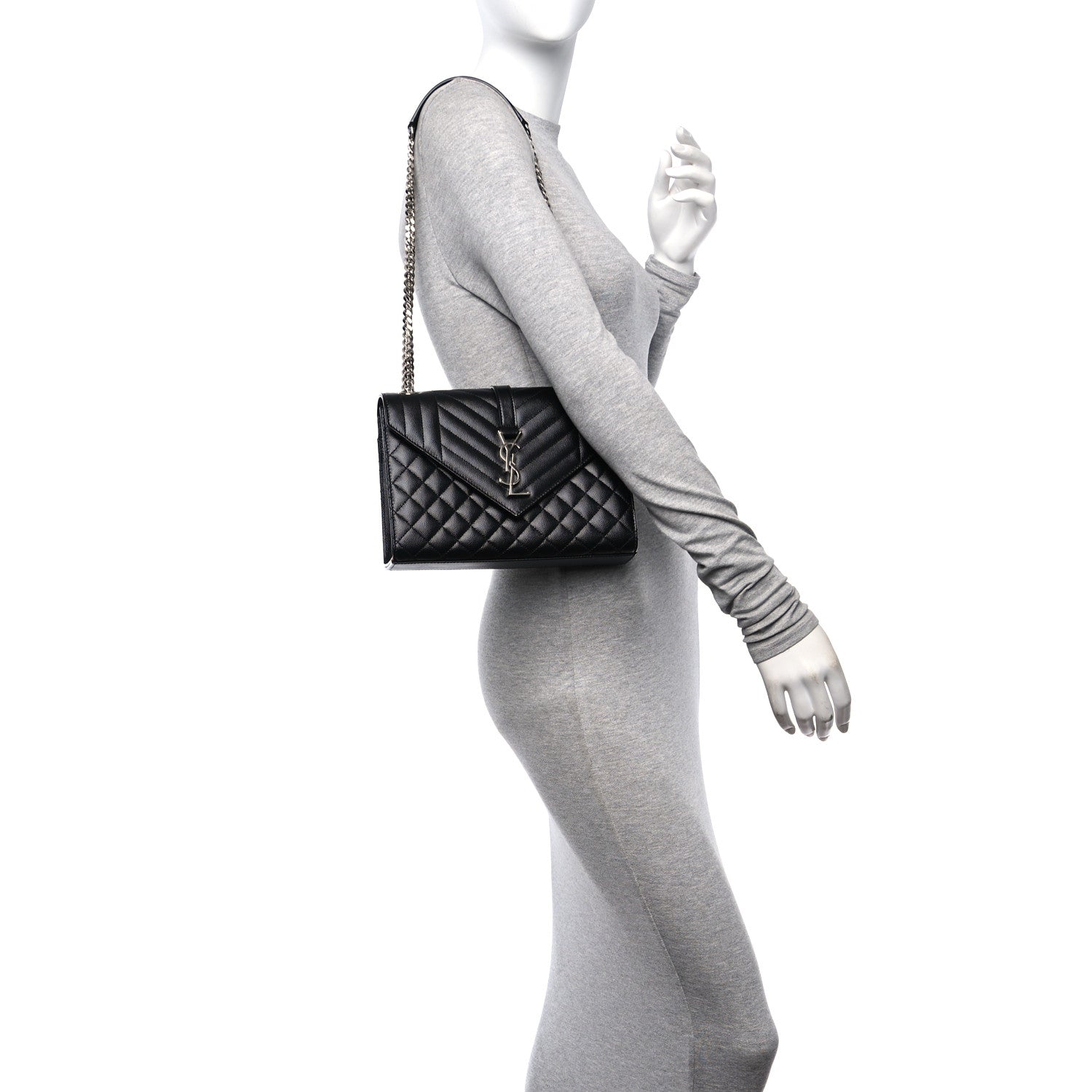 Saint Laurent Grain De Poudre Textured Mixed Matelasse Triquilt Medium Monogram Satchel Black 2 of 11