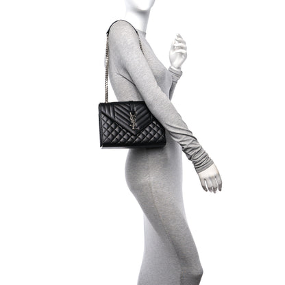 Saint Laurent Grain De Poudre Textured Mixed Matelasse Triquilt Medium Monogram Satchel Black 2 of 11