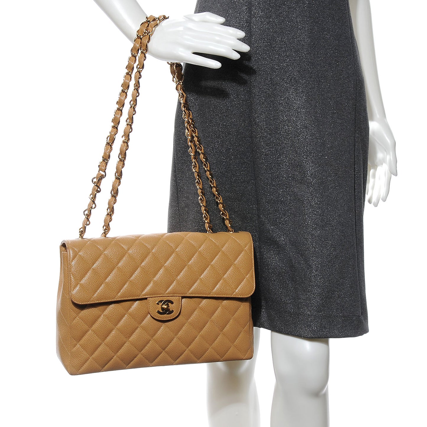 Caviar Jumbo Single Flap Beige