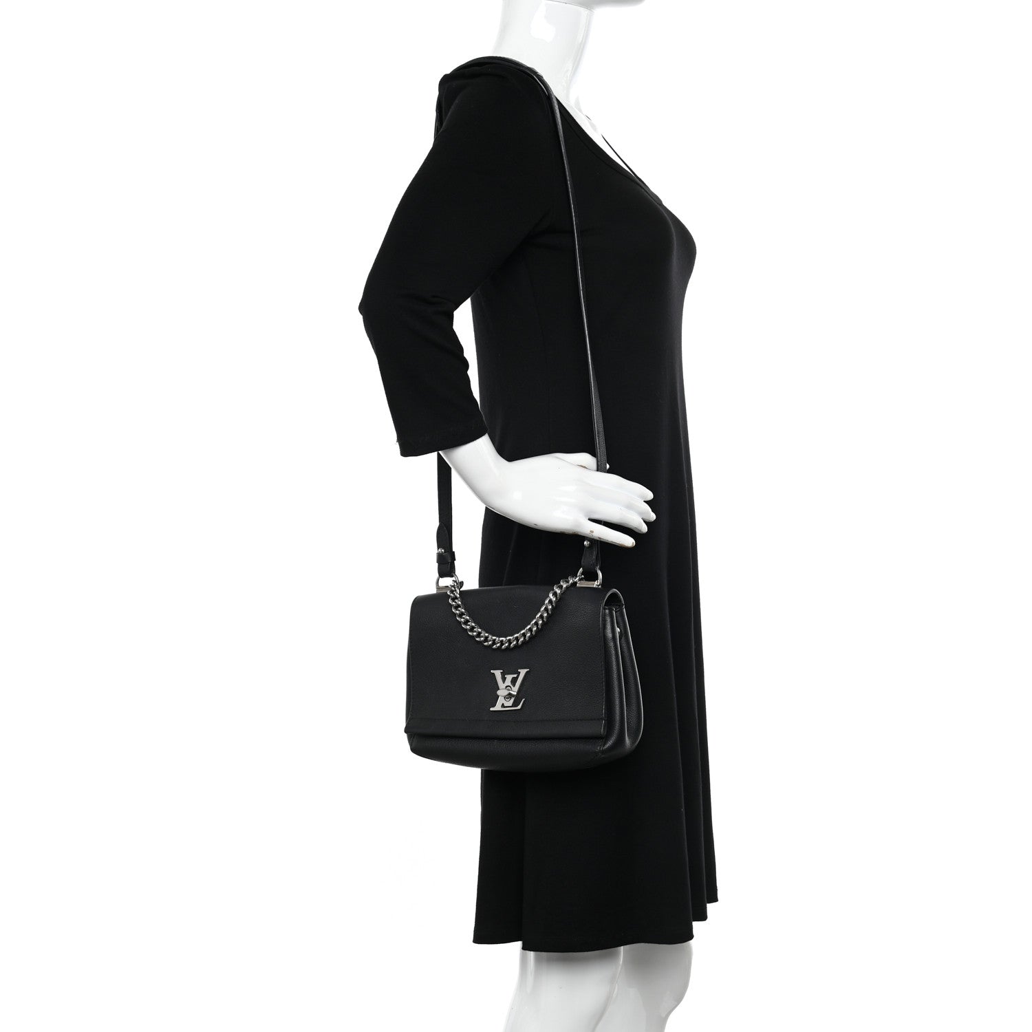 Louis Vuitton Calfskin Lockme II Chain Bag BB Black 2 of 12