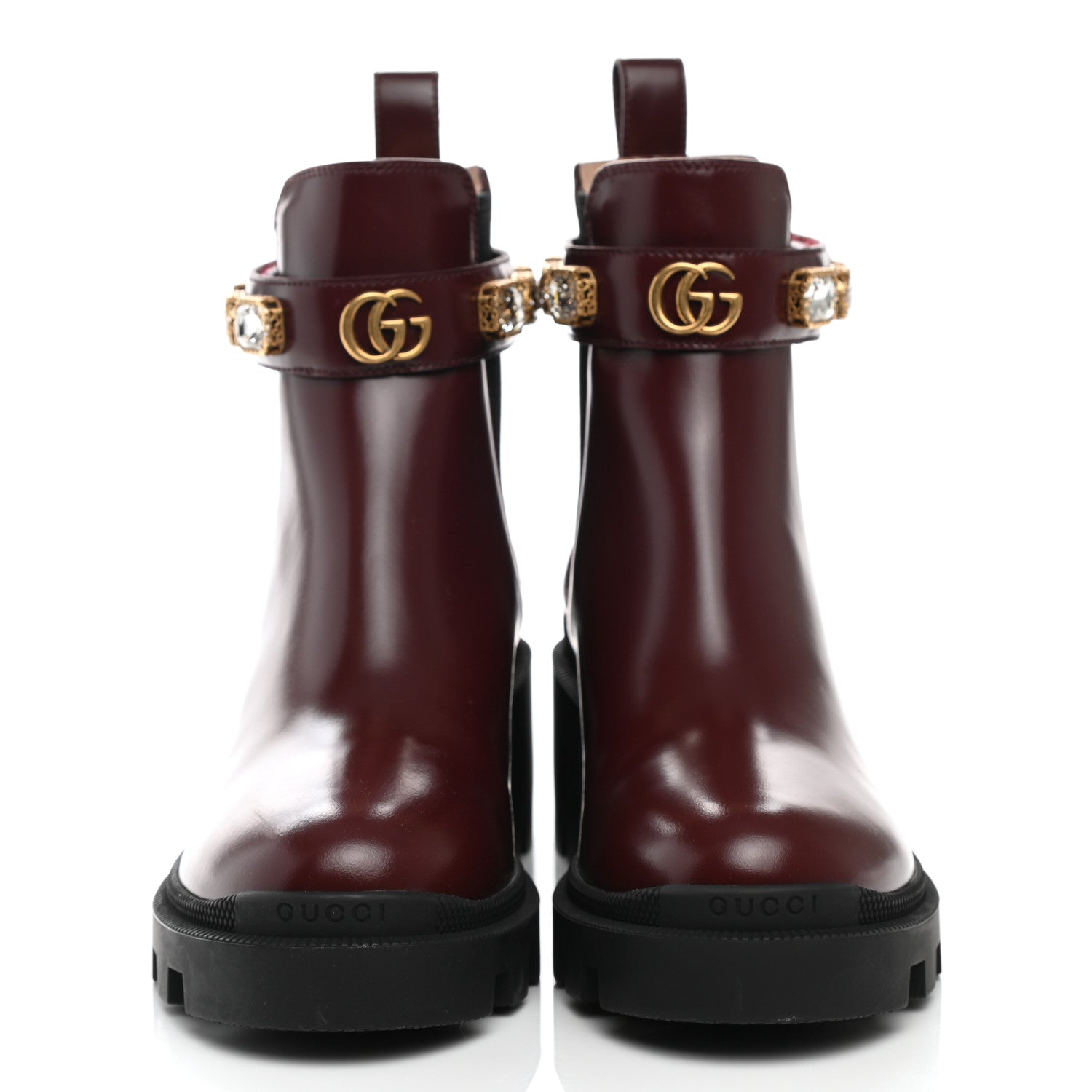 Gucci Calfskin Crystal GG Trip Chelsea Ankle Boots 37 Maroon 2 of 8