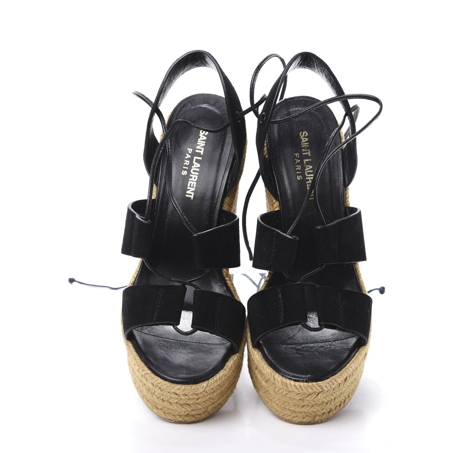 Saint Laurent Suede Espadrille Lace-Up Wedges 38 Black 6 of 8