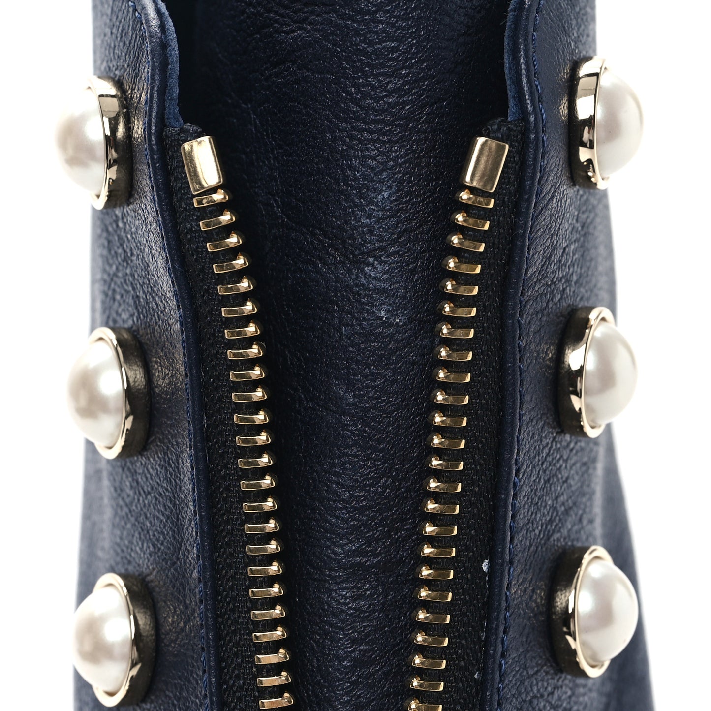 Grained Calfskin Patent Pearl Combat Ankle Boots 41 Dark Navy Blue Black
