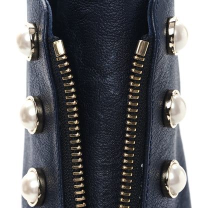 Chanel Grained Calfskin Patent Pearl Combat Ankle Boots 41 Dark Navy Blue Black 9 of 10