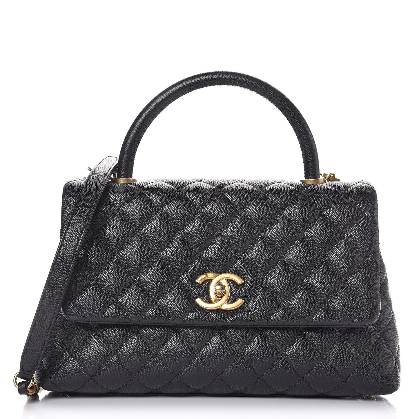 Caviar Quilted Small Coco Handle Flap Black