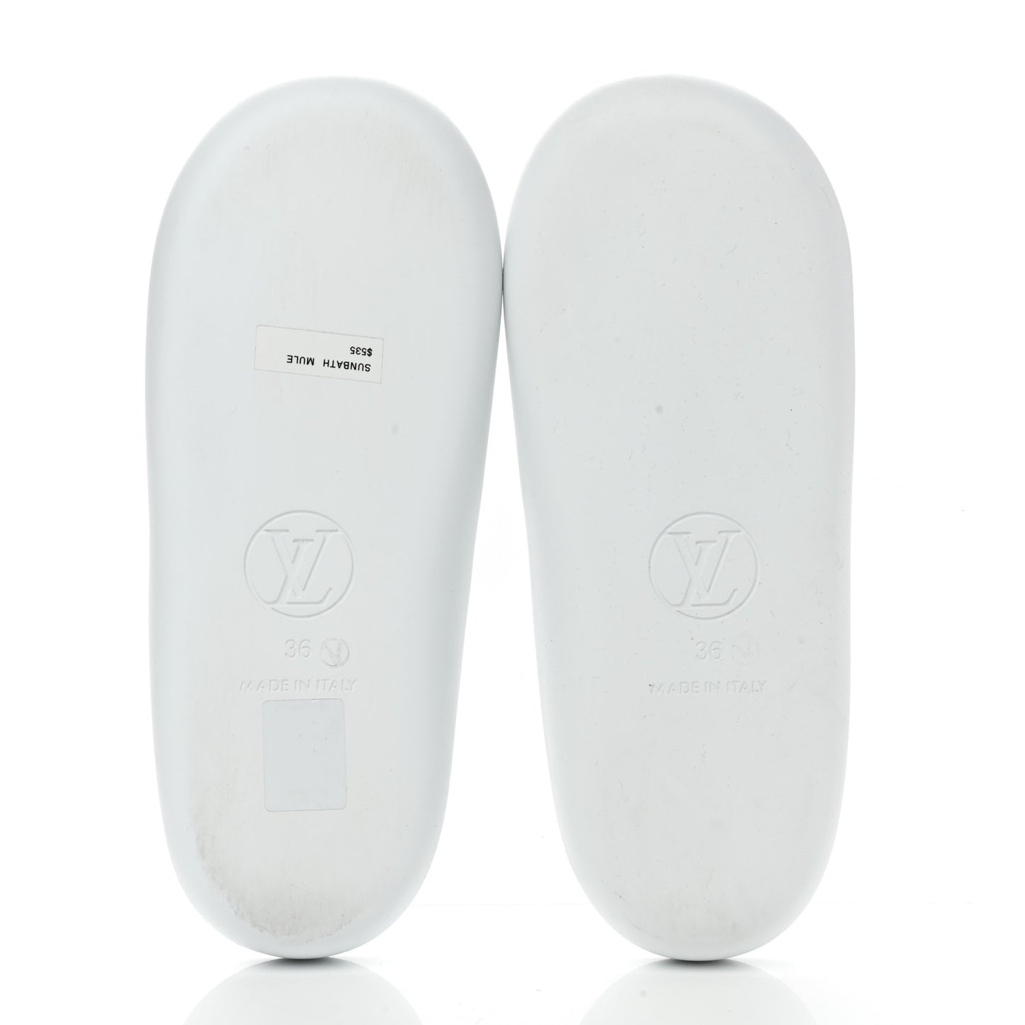 Rubber Monogram Embossed Sunbath Flat Mule 36 White