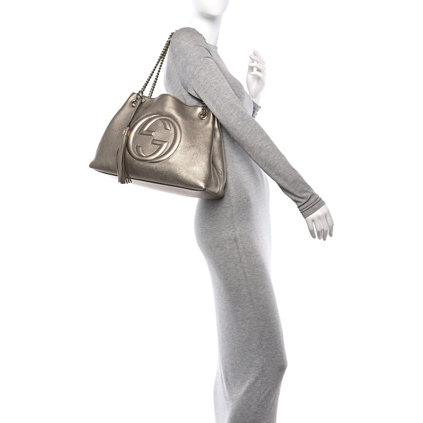Metallic Pebbled Calfskin Medium Soho Chain Shoulder Bag Golden Beige