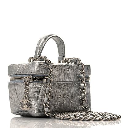 Chanel Metallic Caviar Quilted Mini Top Handle Vanity With Chain Silver 3 of 11