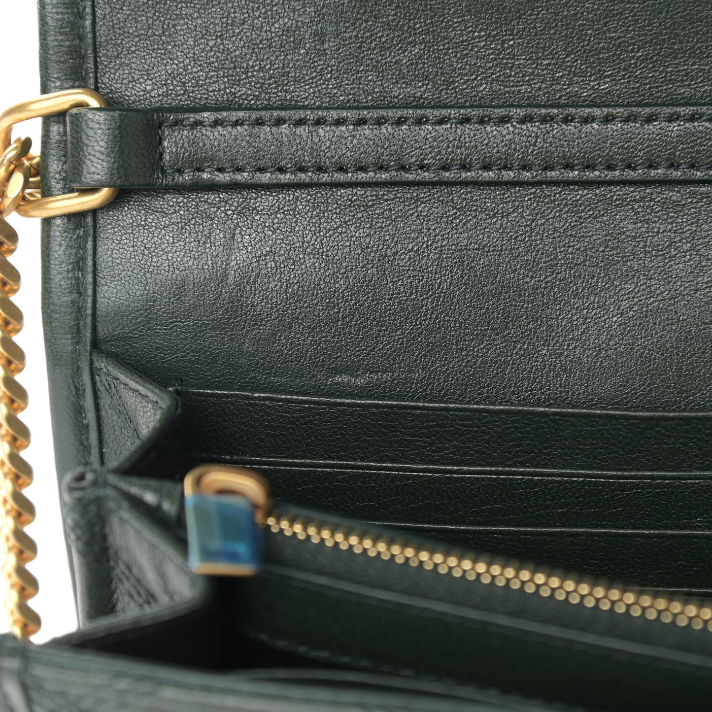 Lambskin Diamond Quilted Becky Chain Wallet Green