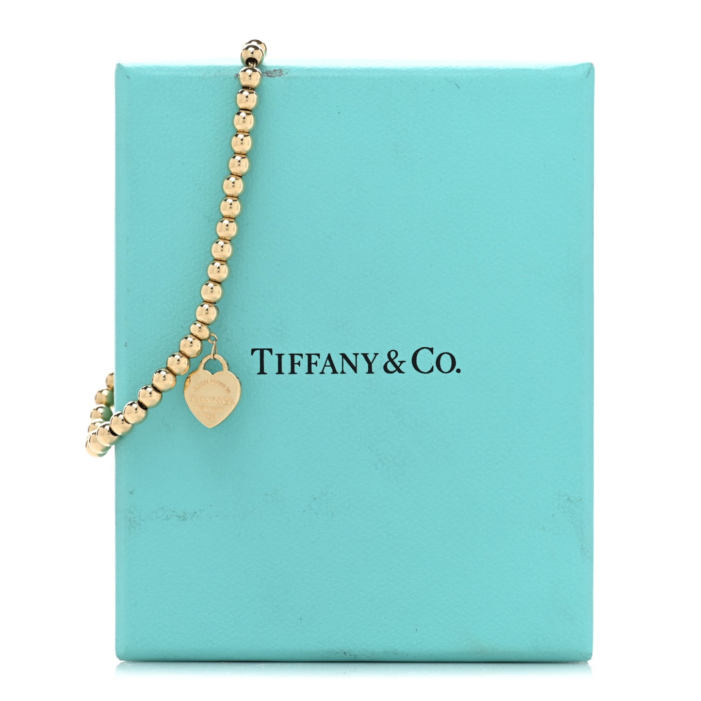 18K Yellow Gold 4mm Return to Tiffany Bead Heart Tag Bracelet