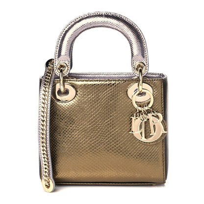 Christian Dior Metallic Lizard Mini Lady Dior Gold Silver 1 of 9