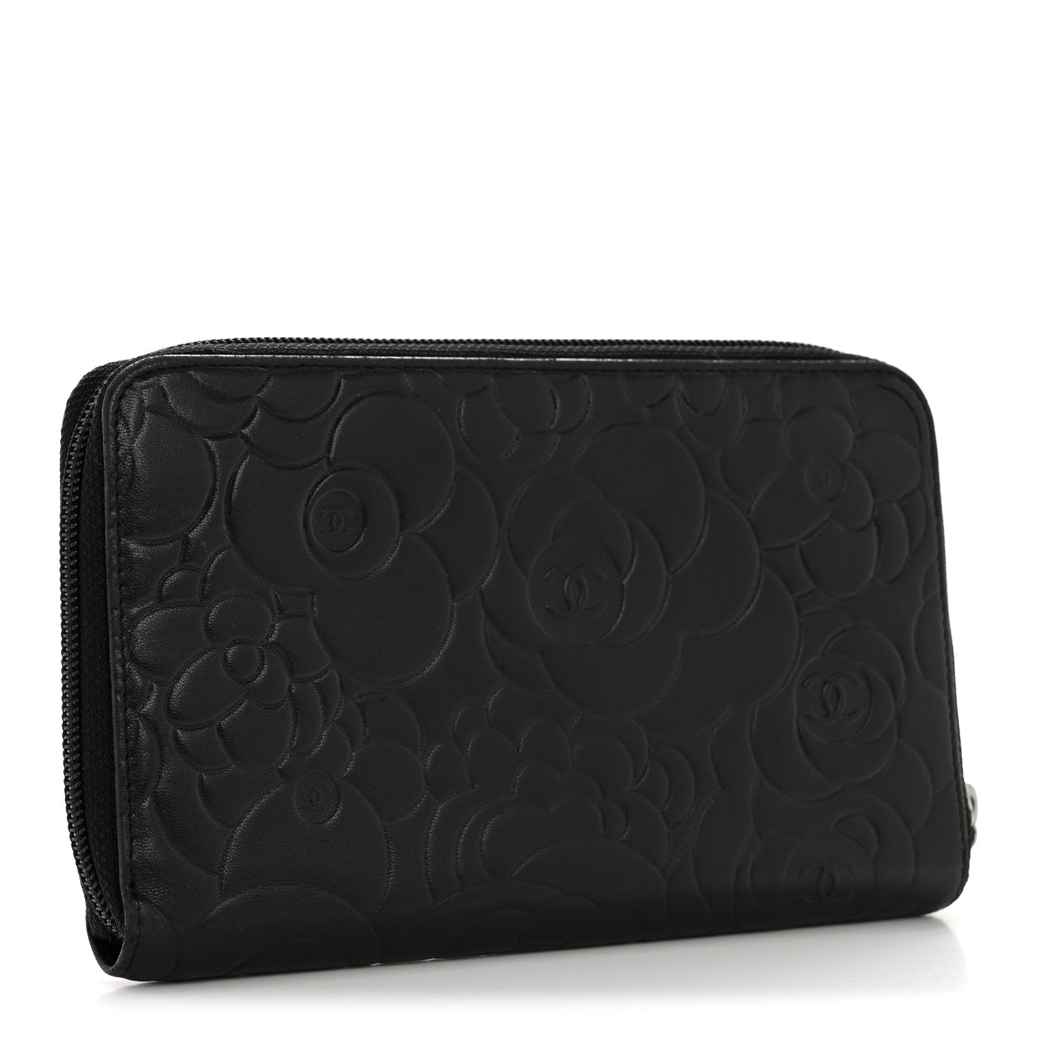 Chanel Lambskin Camellia Embossed Zip Around Organizer Wallet Chanel Lambskin Camellia Embossed Zip Around Organizer Wallet