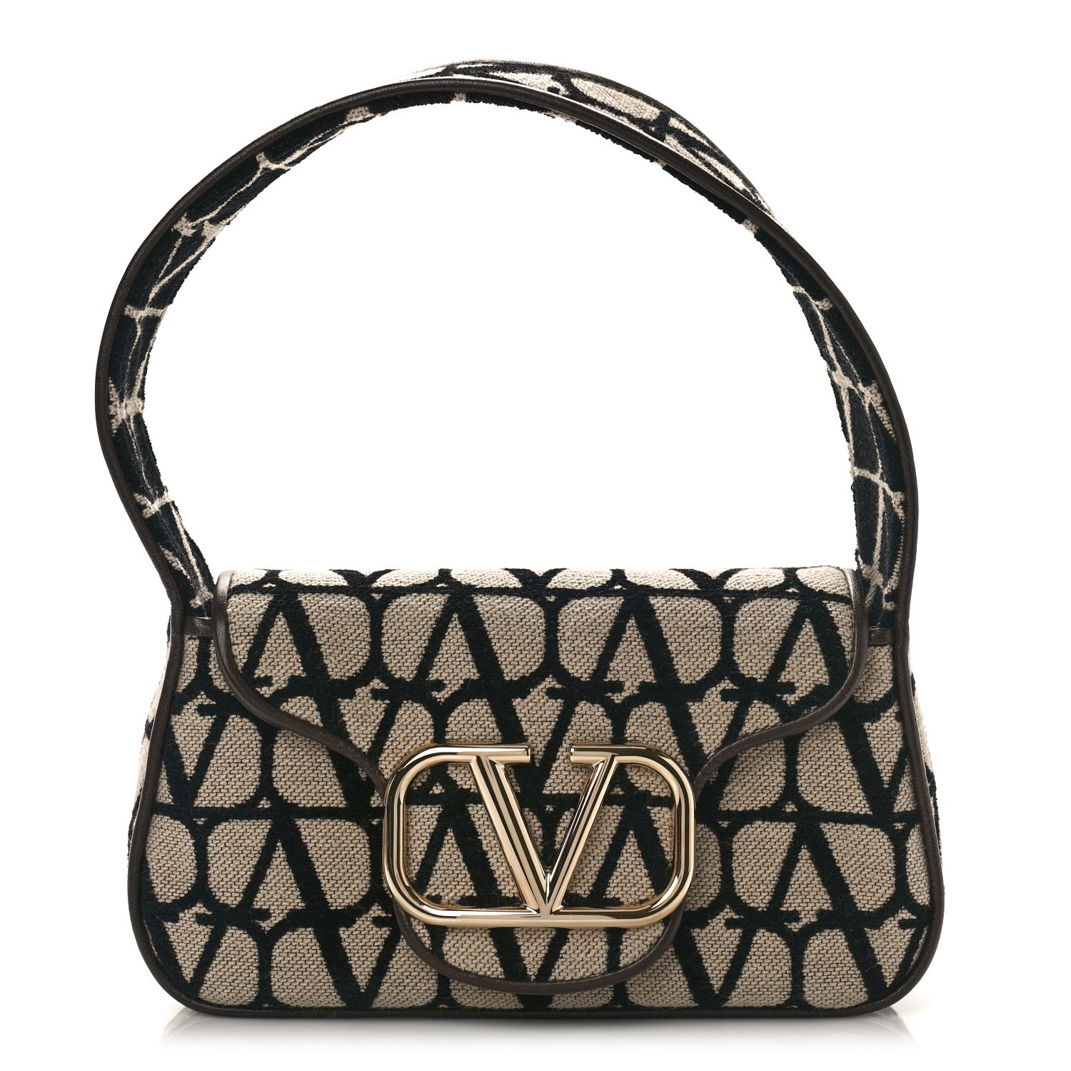 Valentino Garavani Toile Iconographe Goatskin Vlogo Small Loco Hobo Bag Naturale Black Fondant 1 of 8