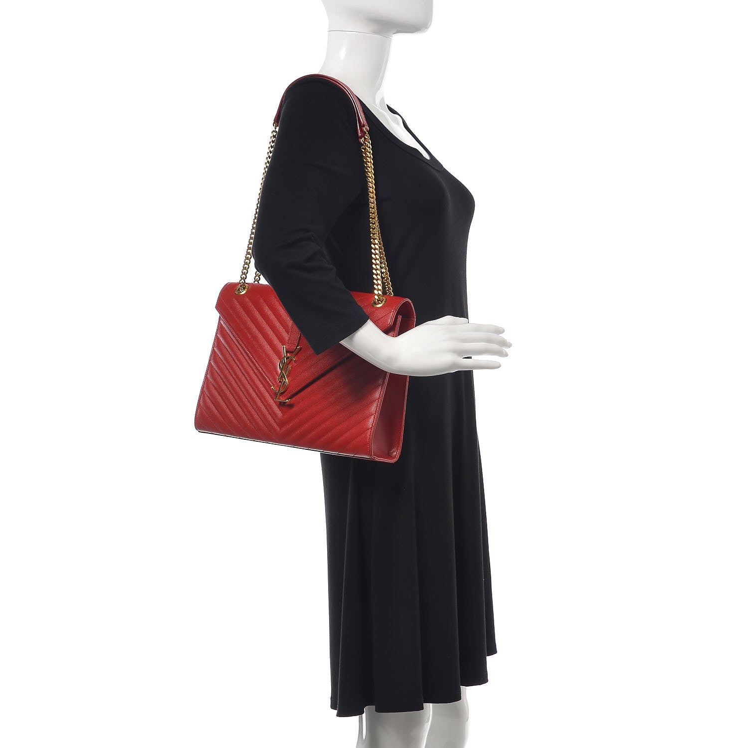 Saint Laurent Grain De Poudre Matelasse Chevron Large Monogram Satchel Lipstick Red 2 of 13