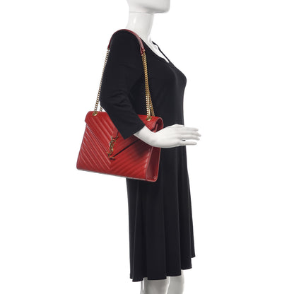 Saint Laurent Grain De Poudre Matelasse Chevron Large Monogram Satchel Lipstick Red 2 of 13