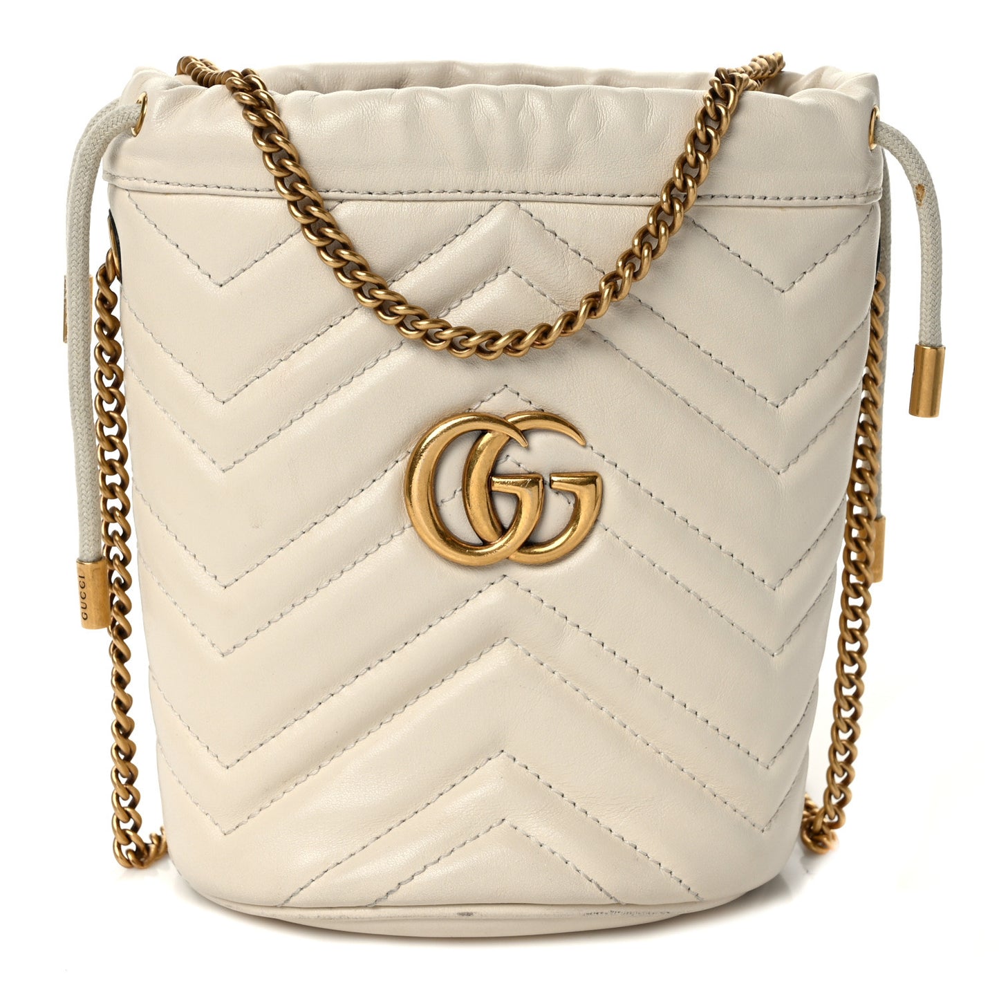 Calfskin Matelasse Mini GG Marmont 2.0 Bucket Bag White