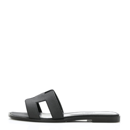 Hermes Epsom Oran Sandals 37.5 Black 1 of 11