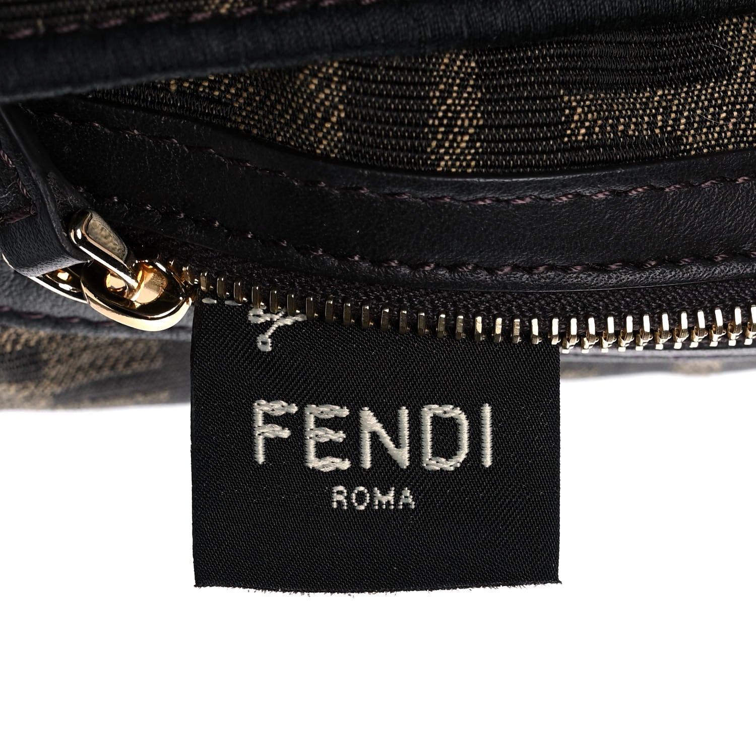 Fendi Fabric Jacquard FF 1974 Medium Baguette Tobacco Moro Black 9 of 13