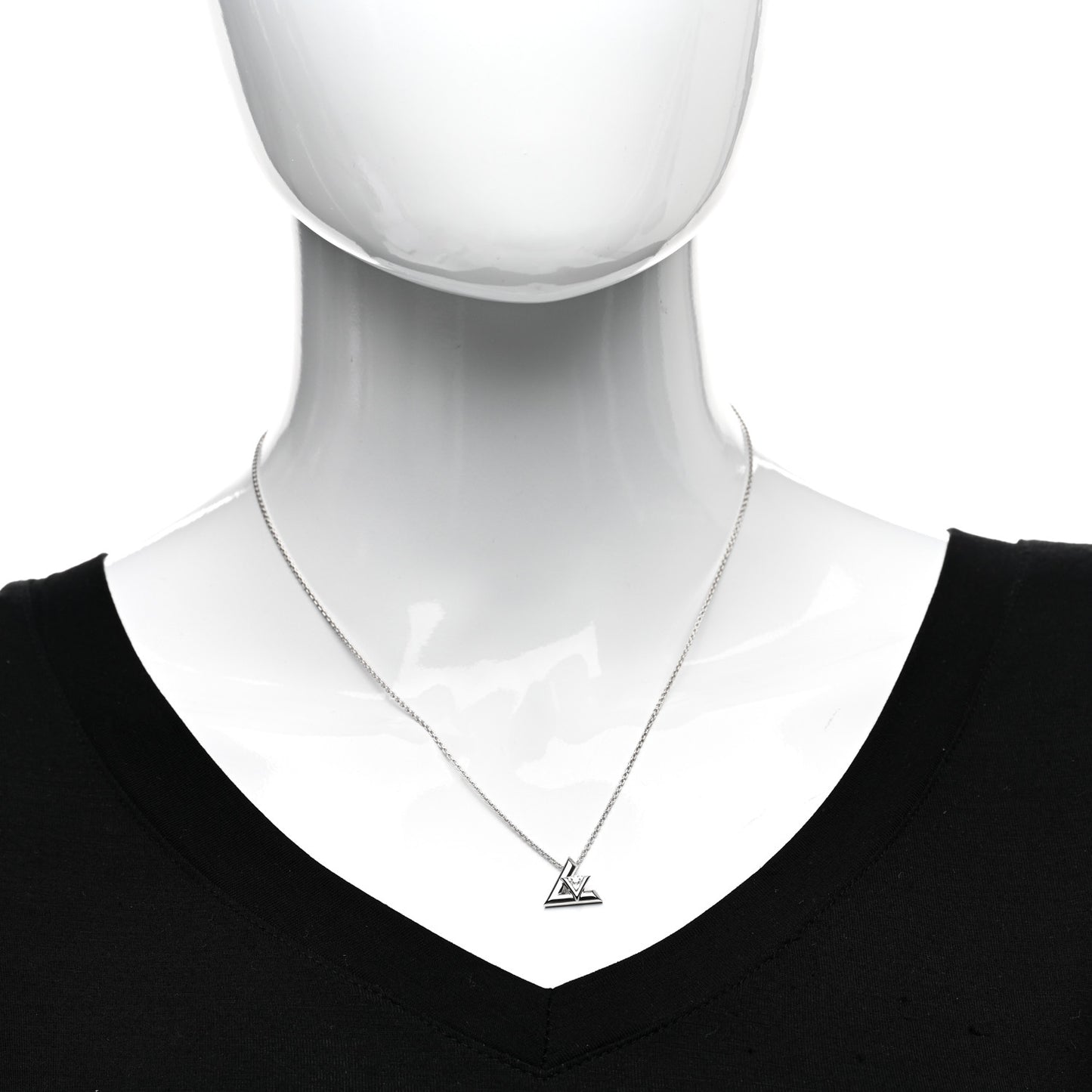 18K White Gold Diamond Small LV Volt One Pendant Necklace