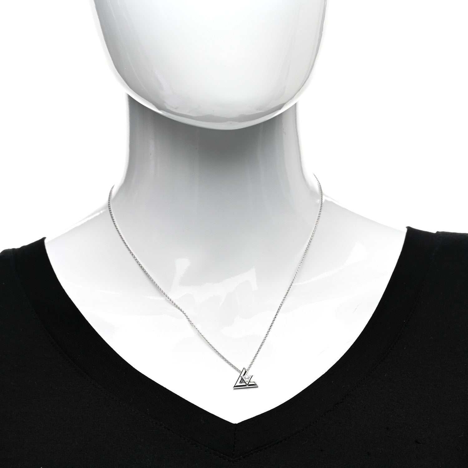 Louis Vuitton 18K White Gold Diamond Small LV Volt One Pendant Necklace 2 of 5