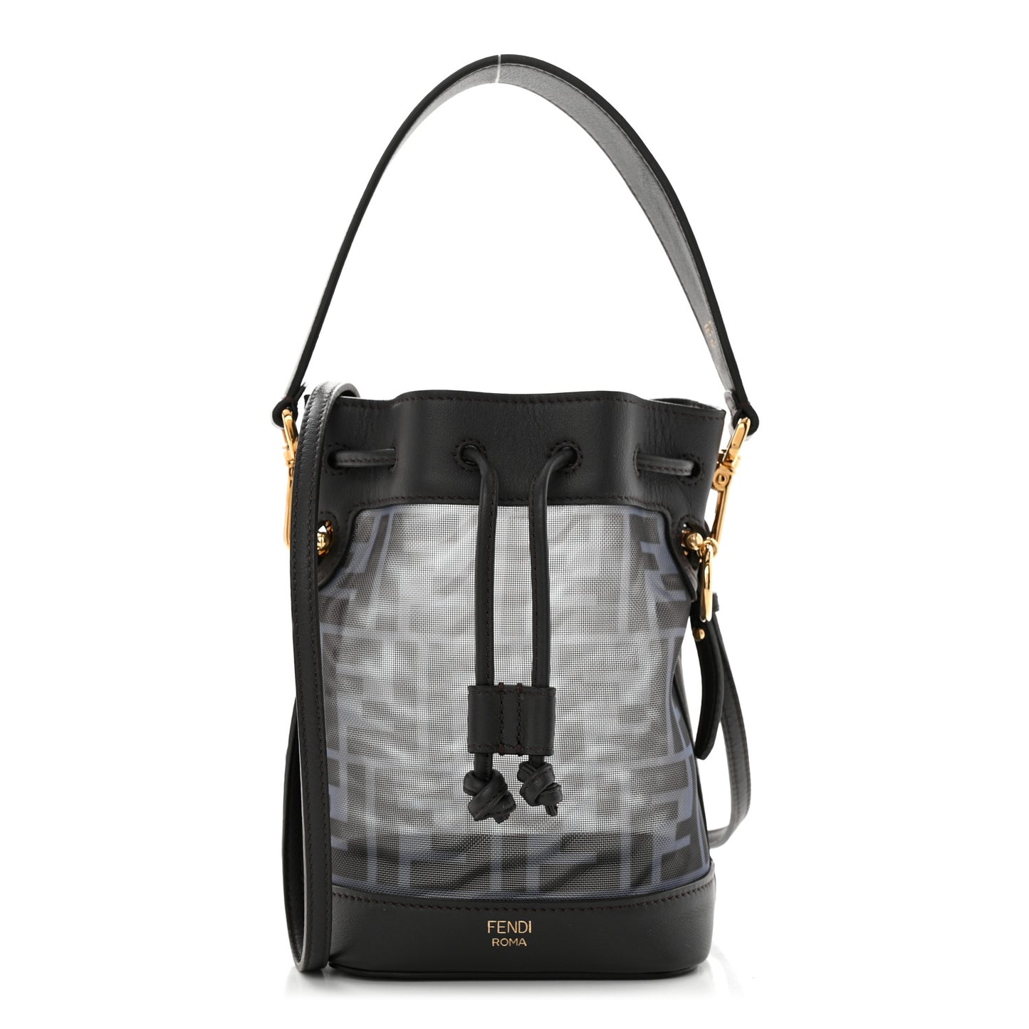 Mesh Vitello Grace F is Fendi FF 1974 Mini Mon Tresor Bucket Bag Azzurro Black Ebano