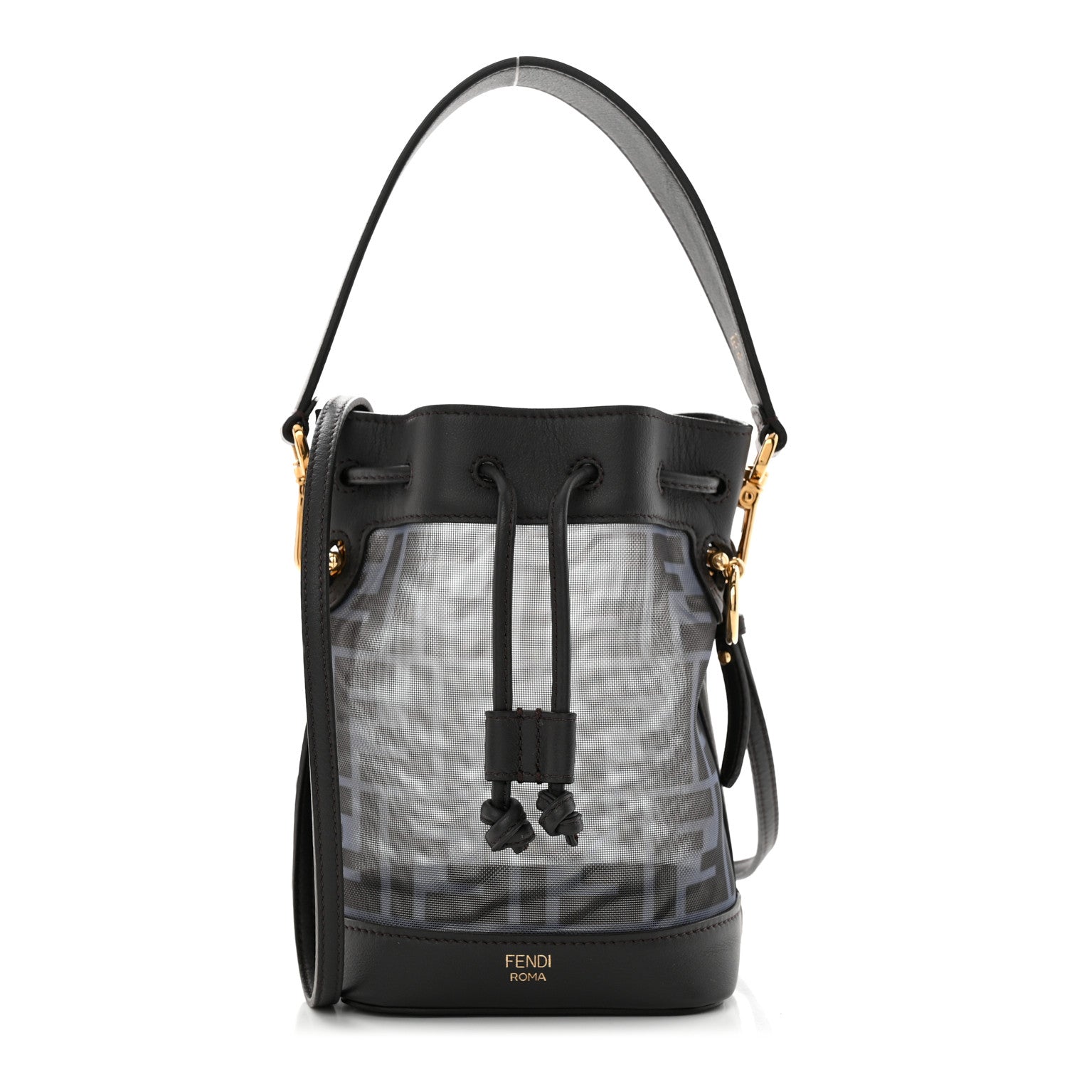 Fendi Mesh Vitello Grace F is Fendi FF 1974 Mini Mon Tresor Bucket Bag Azzurro Black Ebano 1 of 11