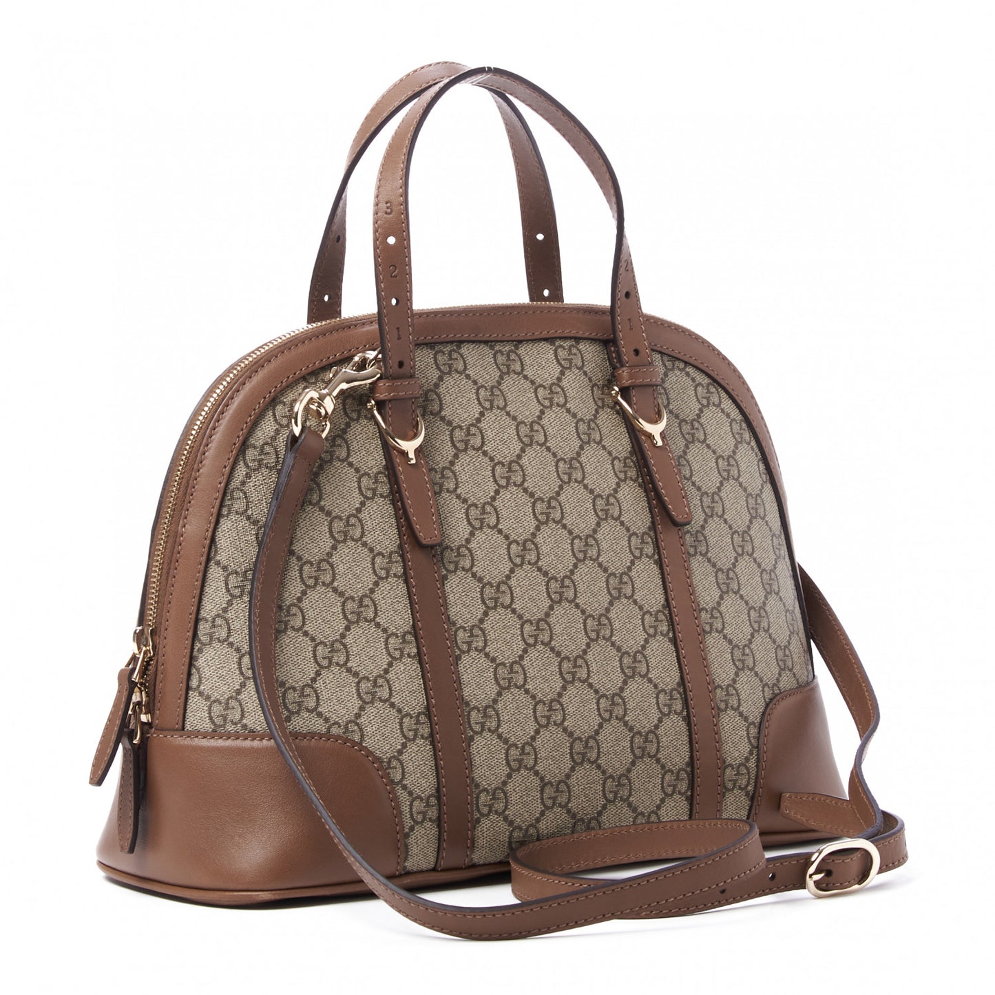 GG Supreme Monogram Margaux Calfskin Small Nice Top Handle Dome Bag Beige Ebony Acero