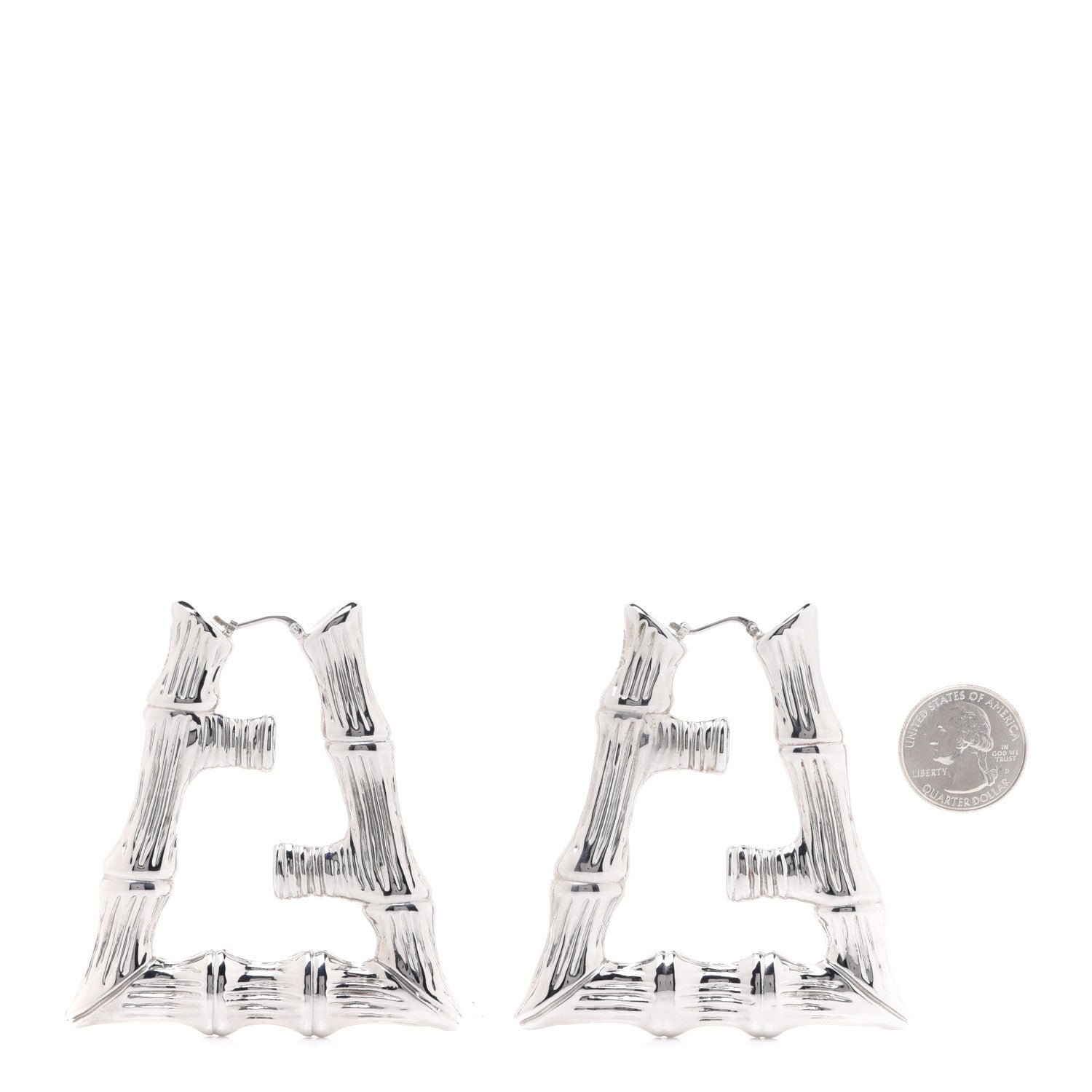 Fendi Metal FF Bamboo Hoop Earrings Silver 2 of 8