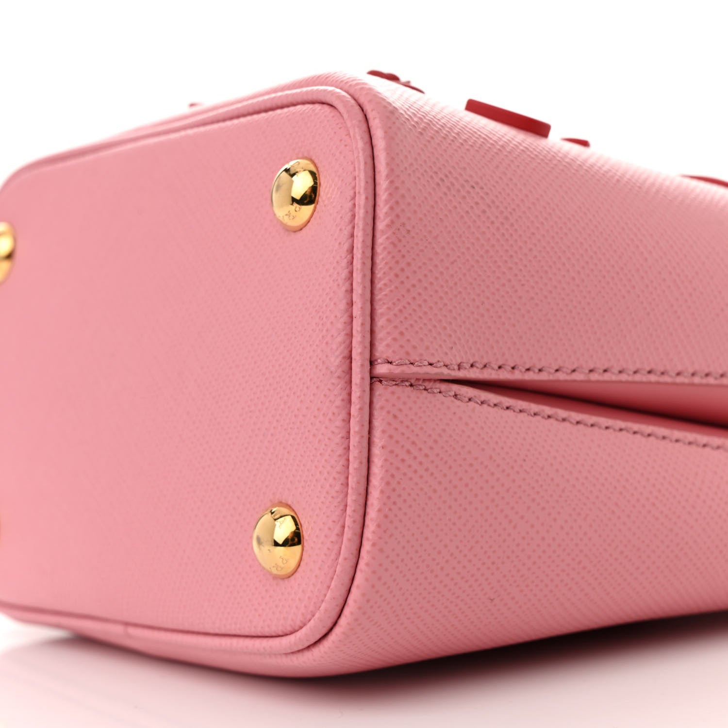 Prada Saffiano City Calf Heart & Flower Small Panier Bucket Bag  Pink Red 10 of 12