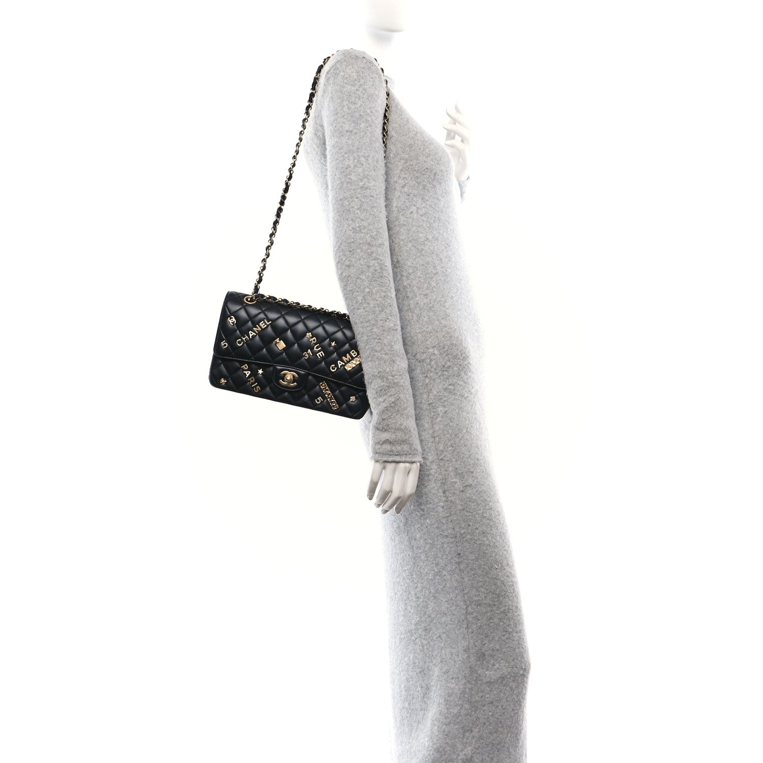 Chanel Lambskin Quilted Medium Rue Cambon Charms Double Flap Black 2 of 11