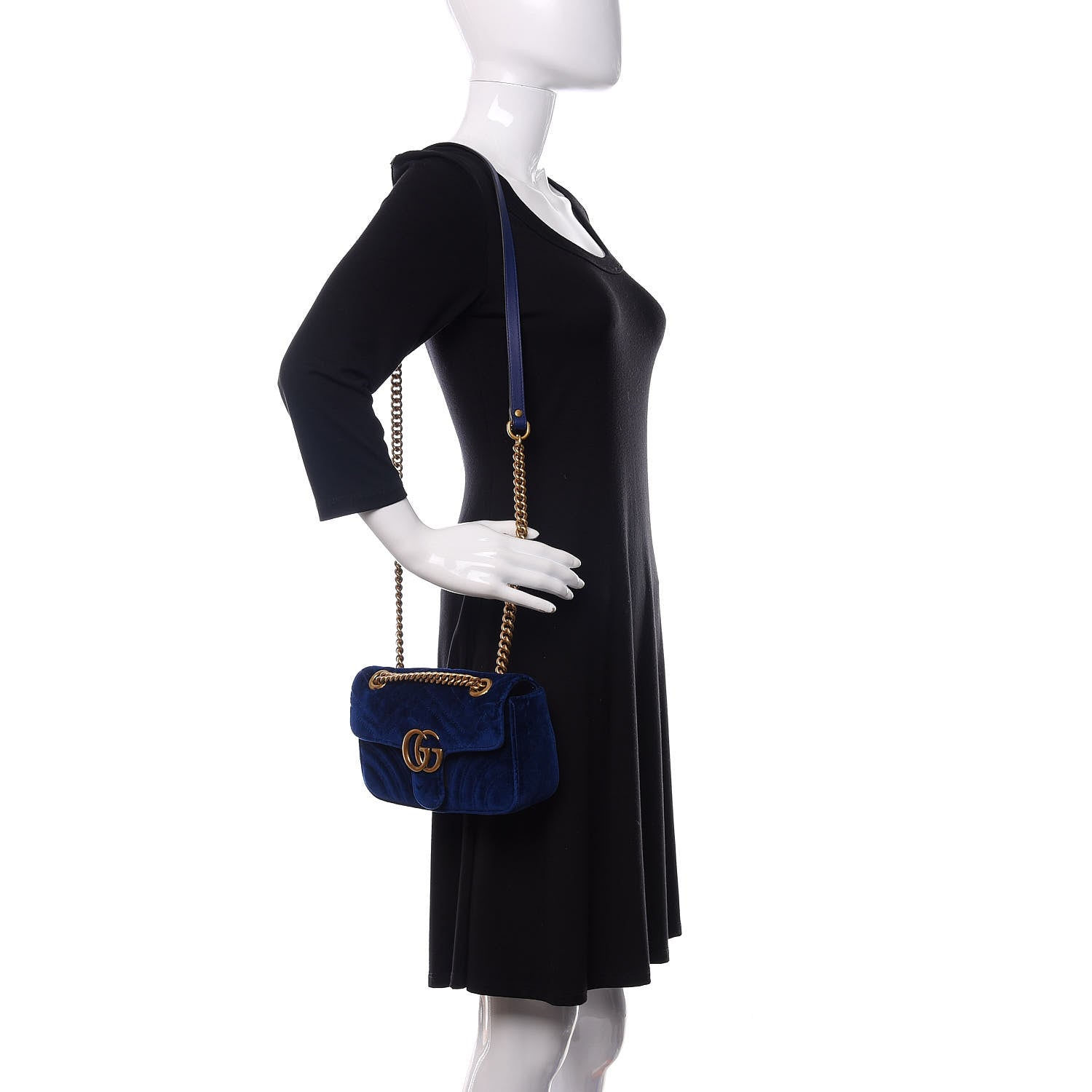 Gucci Velvet Matelasse Mini GG Marmont Shoulder Bag Cobalt Blue 2 of 10