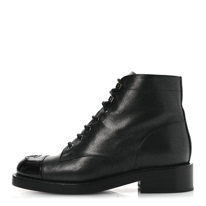 Chanel Calfskin Lace Up CC Combat Boots 37 Black 1 of 11