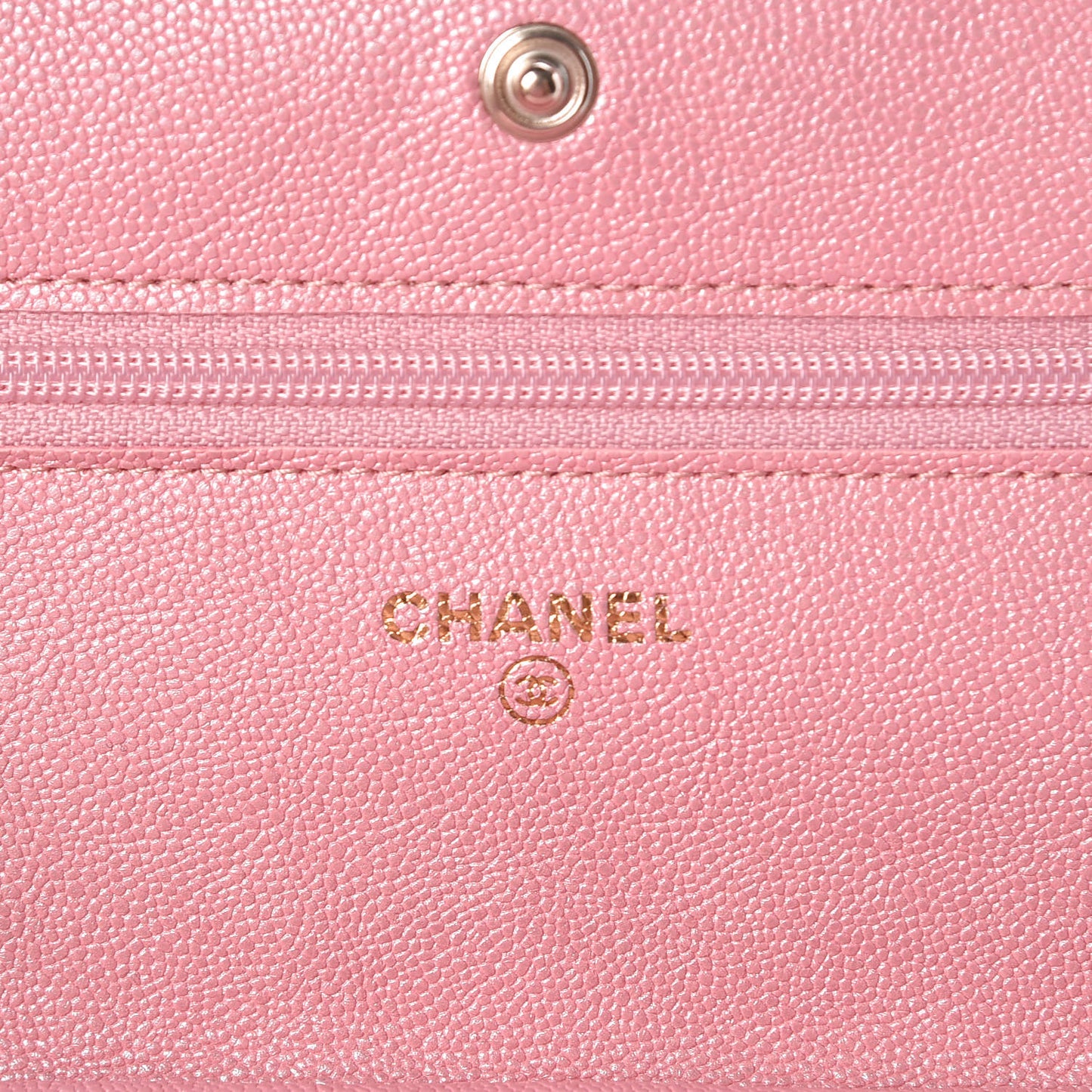 Iridescent Caviar Quilted Wallet on Chain WOC Rose Pink