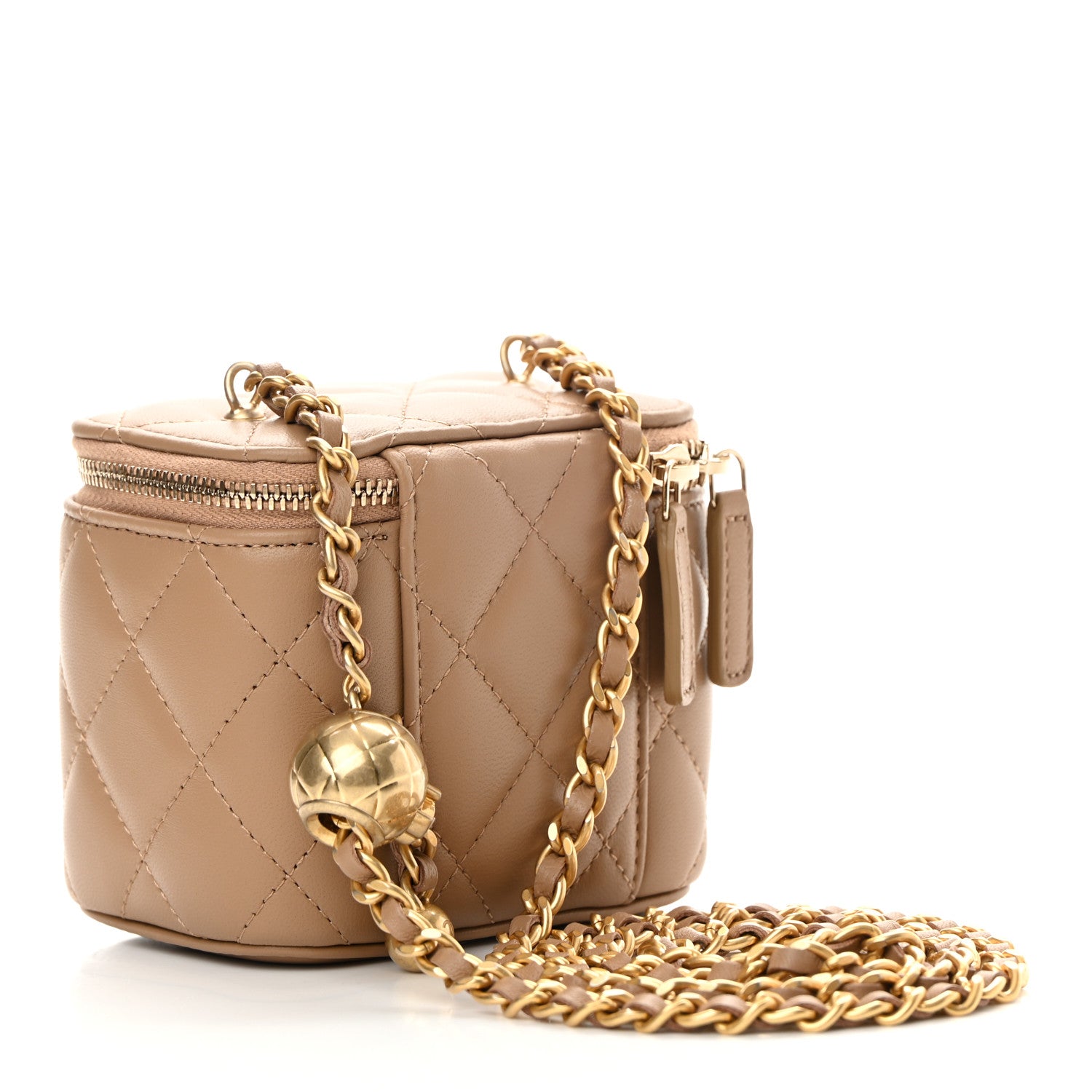 Chanel Lambskin Quilted Pearl Crush Mini Vanity Case With Chain Beige 3 of 11