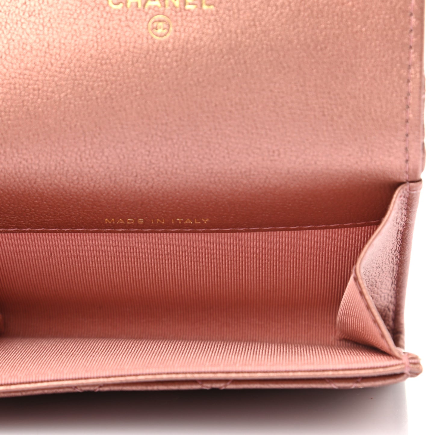 Metallic Calfskin Quilted Reissue Flap Card Holder Copper Pink