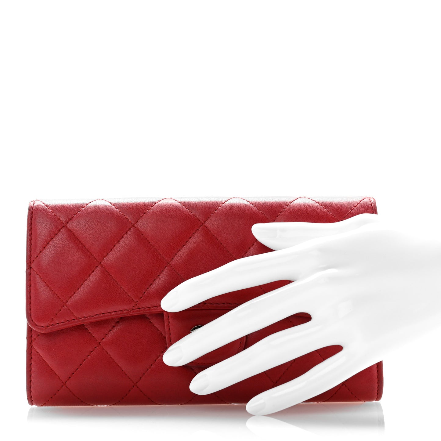 Lambskin Quilted Large Flap Wallet Red