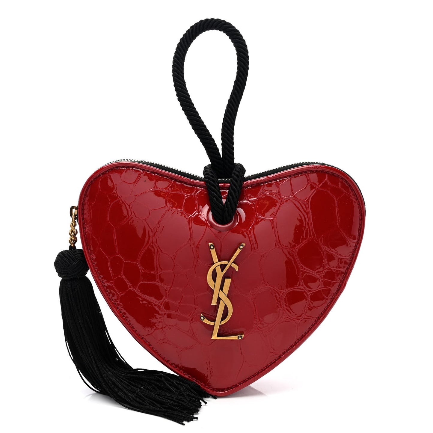 Patent Crocodile Embossed Sac Coeur Heart Shaped Clutch Red