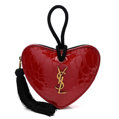 Saint Laurent Patent Crocodile Embossed Sac Coeur Heart Shaped Clutch Red 1 of 6