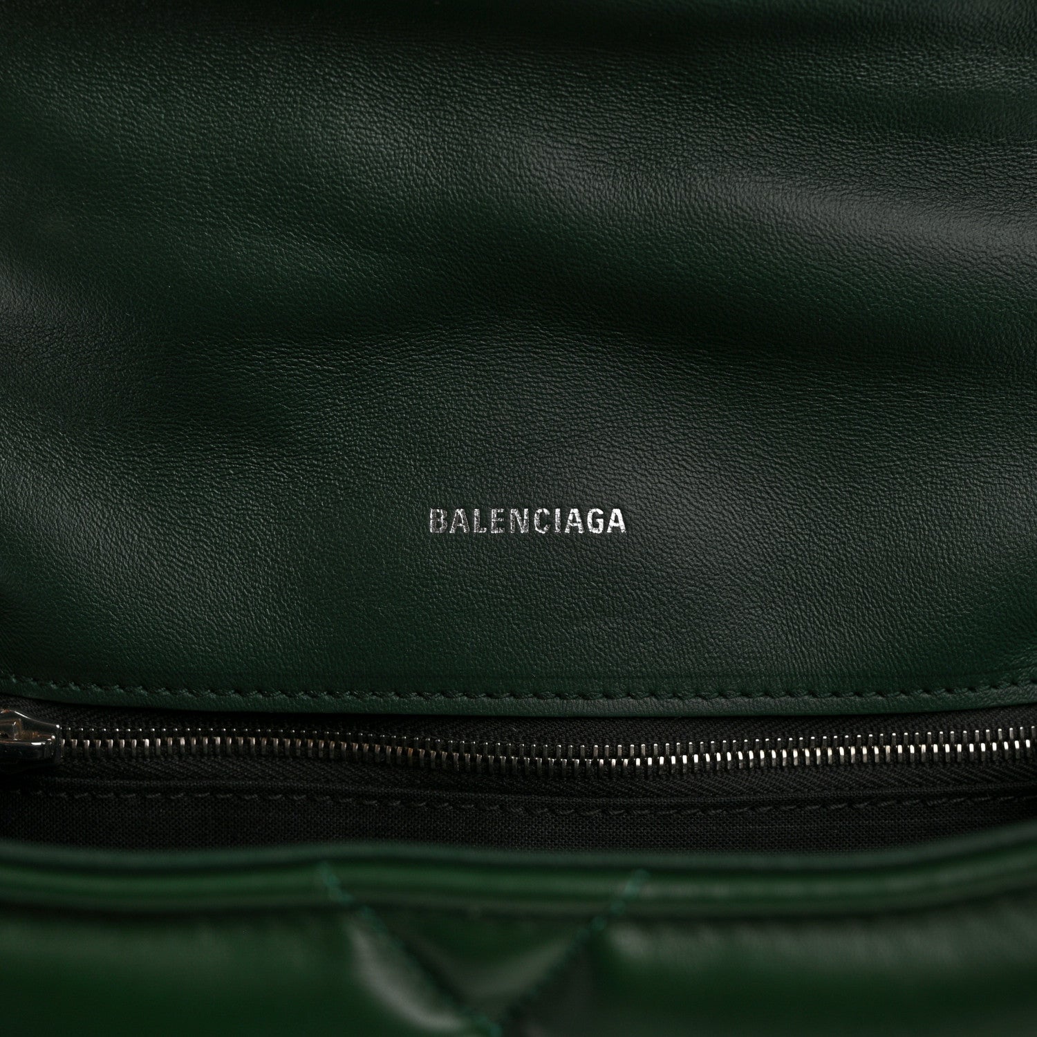 Balenciaga Nappa Calfskin Quilted Touch B Puffy Clutch Forest Green 6 of 9