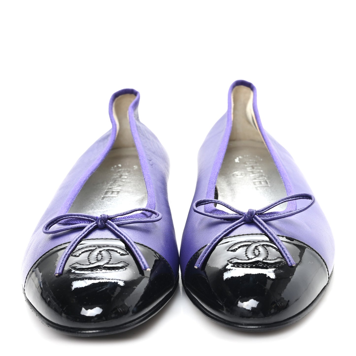 Lambskin Patent Cap Toe Ballerina Flats 41 Purple Black