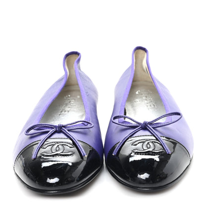 Chanel Lambskin Patent Cap Toe Ballerina Flats 41 Purple Black 3 of 10