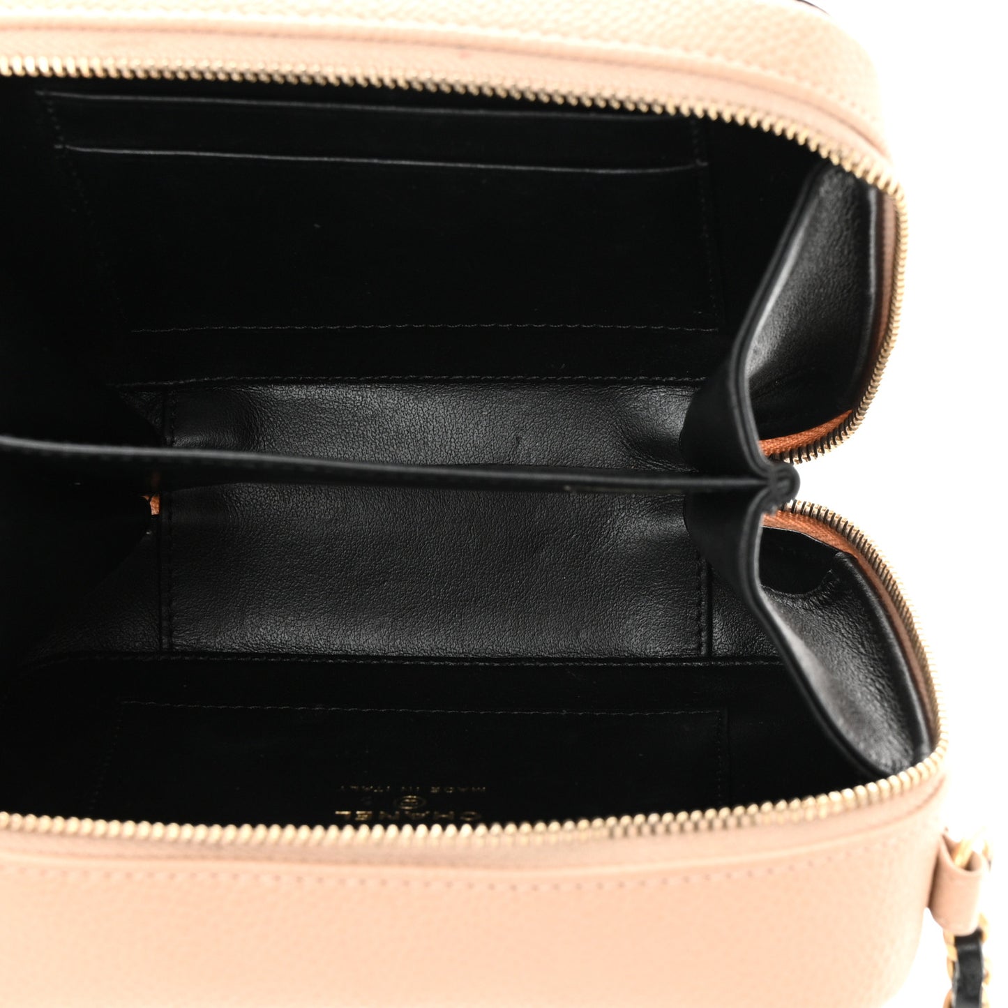 Caviar Quilted CC Filigree Vanity Clutch With Chain Beige Black