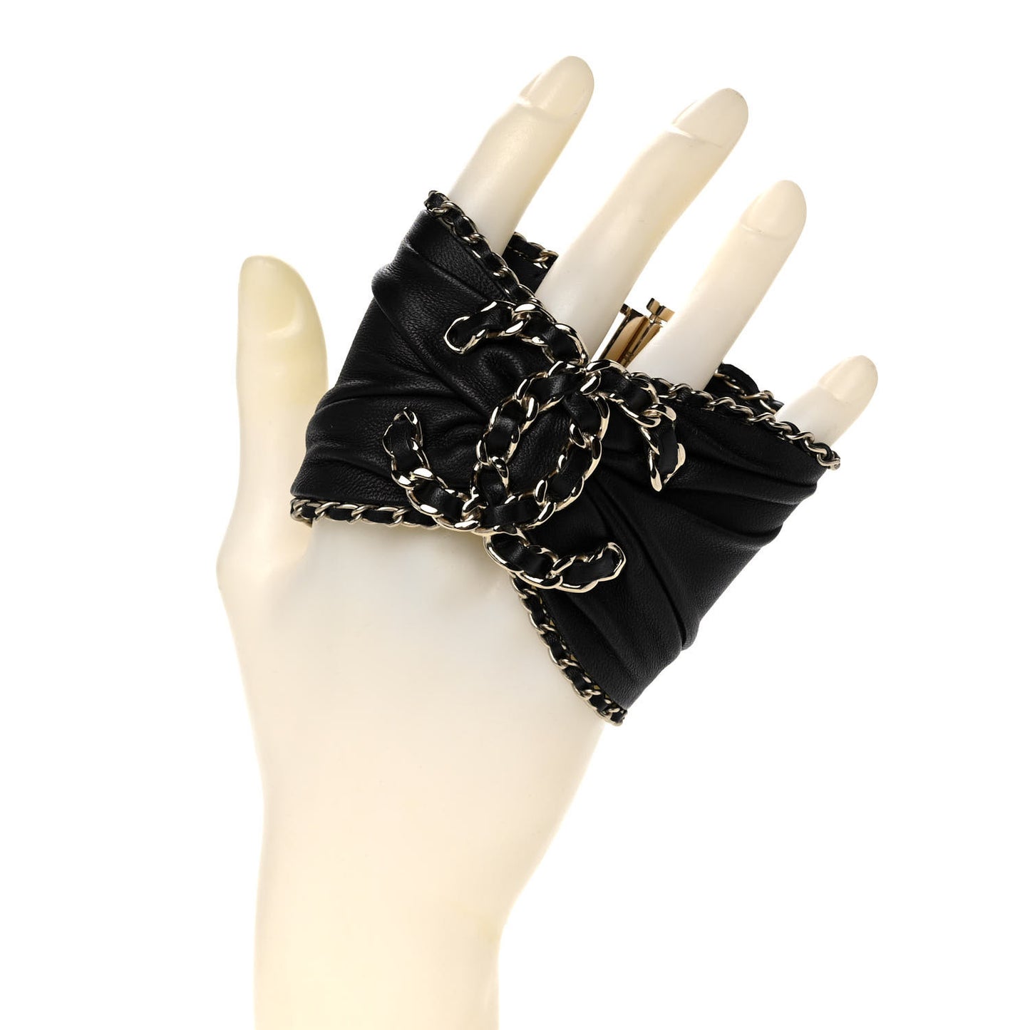 Lambskin Chain CC Cuff Bracelet Black Gold