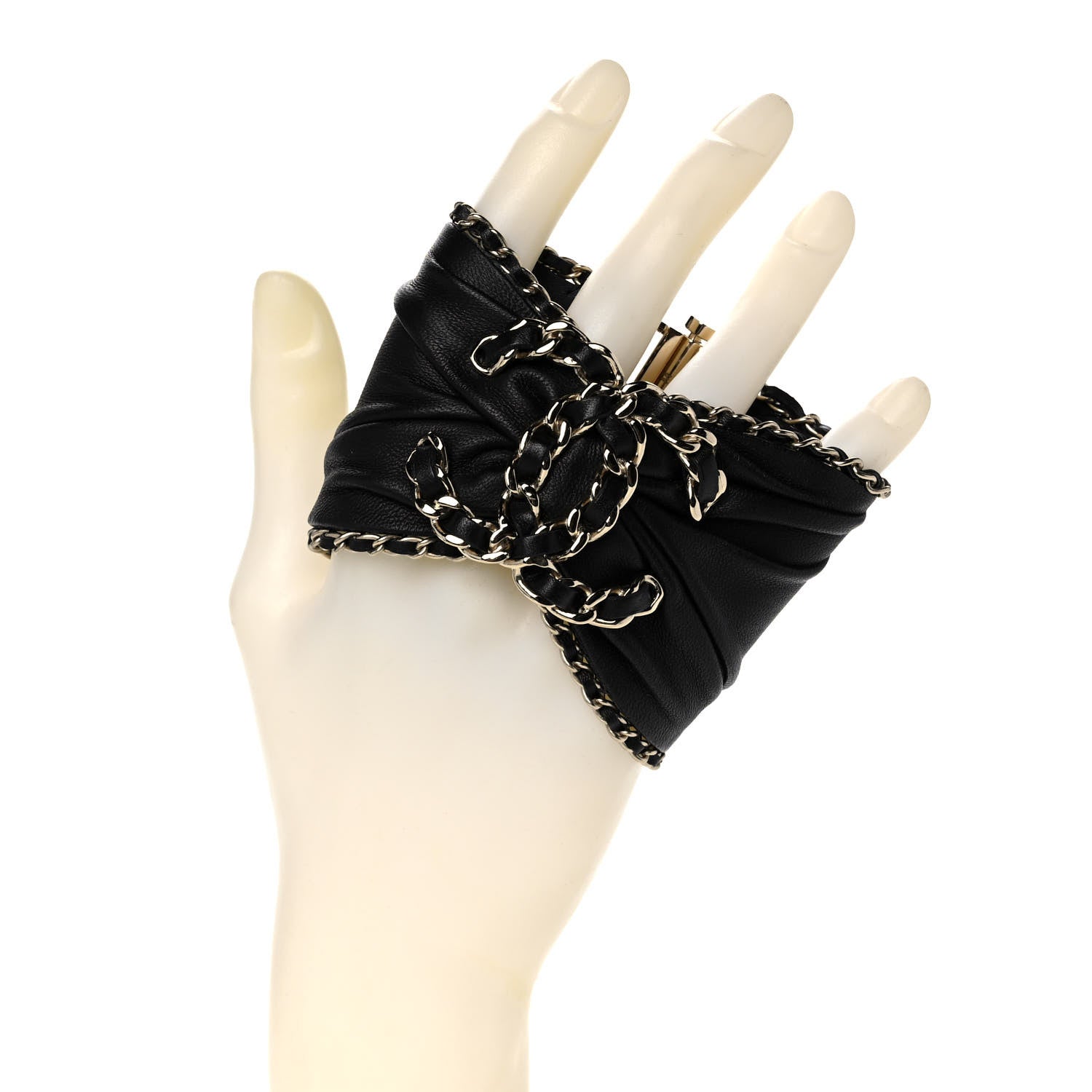 Chanel Lambskin Chain CC Cuff Bracelet Black Gold 2 of 8